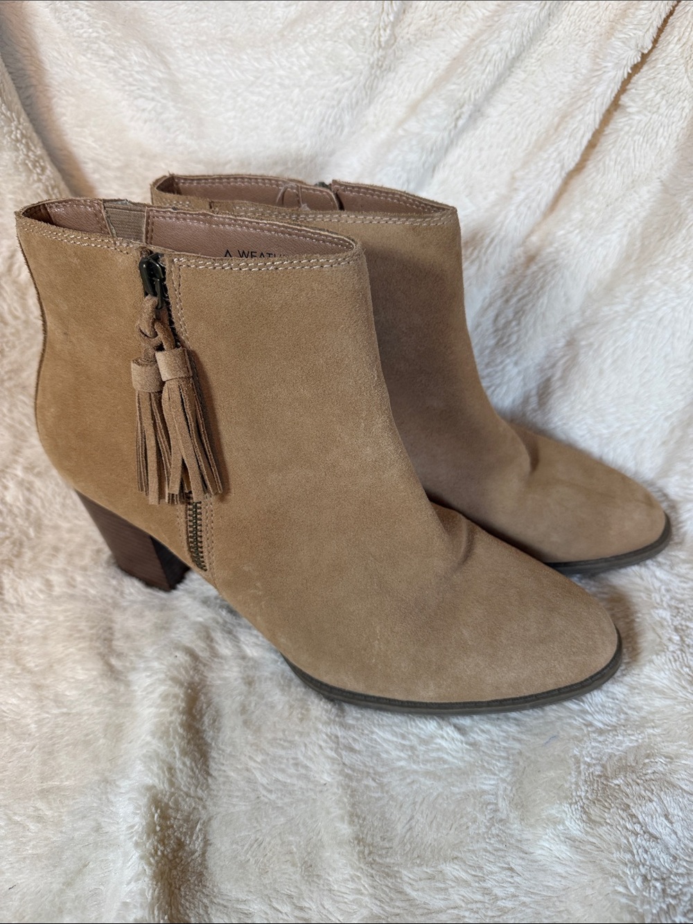 Vionic Tan Suede Tassel Ankle Boots